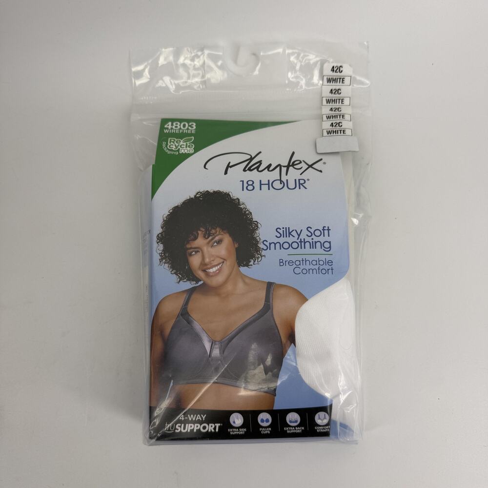 Playtex 18 Hour Bra 42C Silky Soft Smoothing Breathable Comfort Wireless‎ NWT